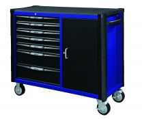 7 Drawer and 2 shelf trolley with MIS system blue - 1200x459x1000 mm