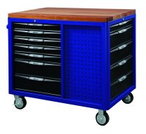 Gereedschapswagen met 12 laden, houten werkblad en MIS-systeem blauw - 1160x716x1000 mm