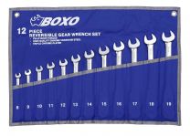 BOXO Omschakelbare steek- ringratelsleutelset in etui 12-dlg.
