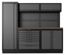 OSM werkbank met hoge kast, 2 onderkasten, 2 bovenkasten en multiplex werkblad