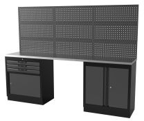 OSM werkbank met achterwand en 700 mm diep RVS werkblad