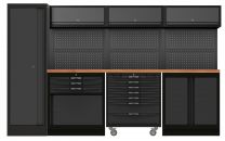 BOXO OSM werkbank met hoge kast en achterwand, met fins mulitplex werkblad met UV- en vloeistofbestendige toplaag