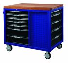 Gereedschapswagen met 12 laden, houten werkblad en MIS-systeem blauw - 1160x716x1000 mm
