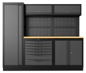 BOXO OSM werkbank met hoge kast, 2 onderkasten, 2 bovenkasten en fins multiplex werkblad met UV- en vloeistofbestendige toplaag